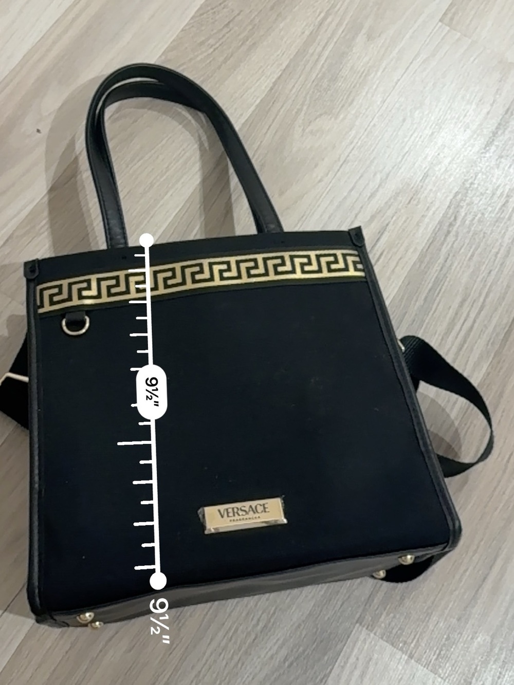 Versace Black Tote with Gold Greek Key Accent - Picture 7 of 8